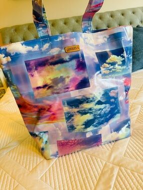 NWT Consuela Grab N Go Basic Tote Bag Glossy Sunset Sky Cloud Collage